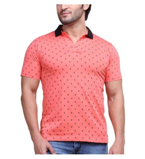 Men's Casual Cotton Printed Polo Neck Half Sleeve T-Shirt (Red)