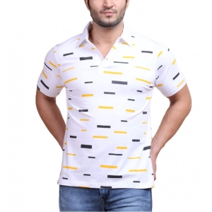 Generic Men's Casual Cotton Printed Polo Neck Half Sleeve T-Shirt (White)
