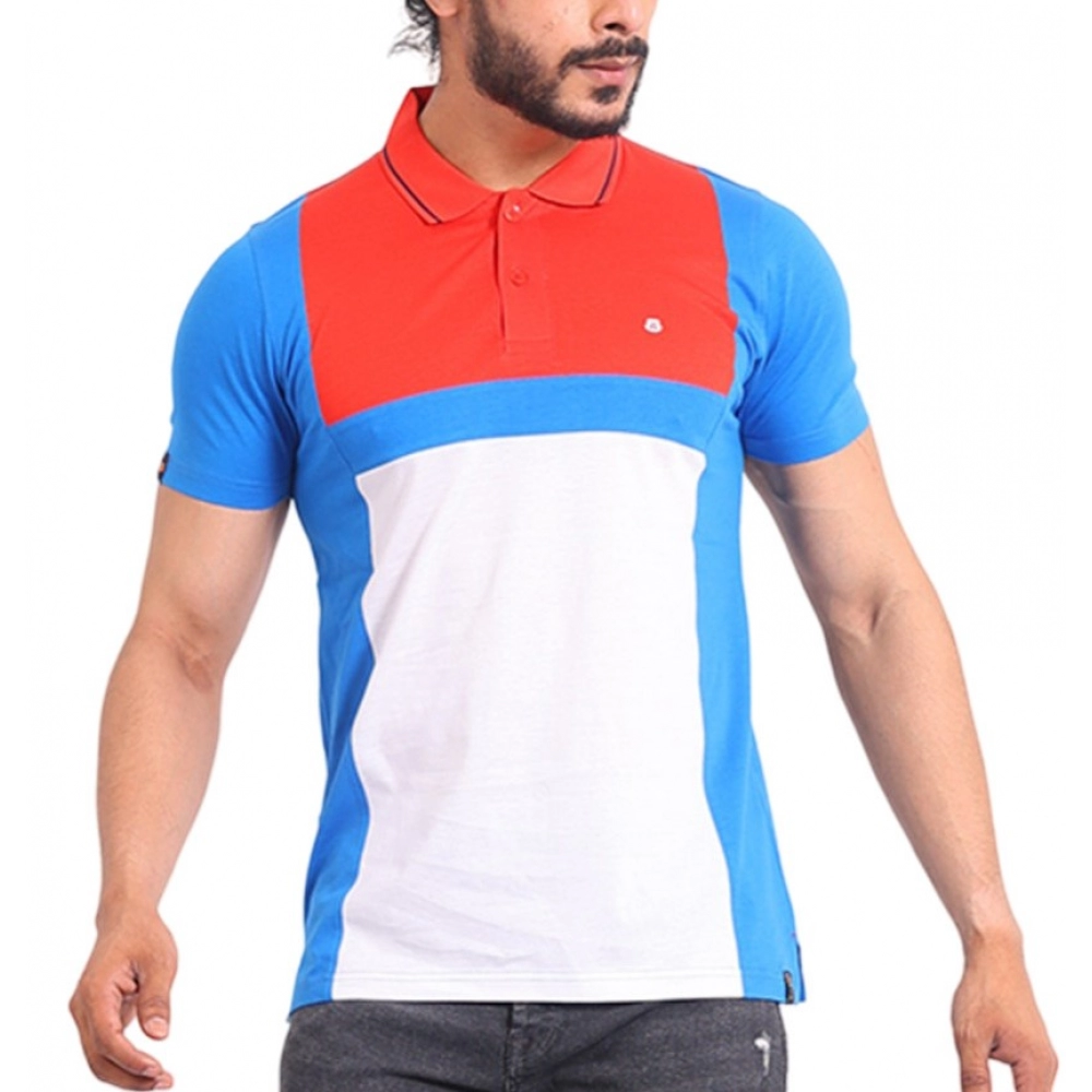 Generic Men's Casual Cotton Printed Polo Neck Half Sleeve T-Shirt (Red)