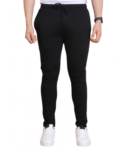 Men's Casual Cotton Striped Full Length Track Pant (Black)