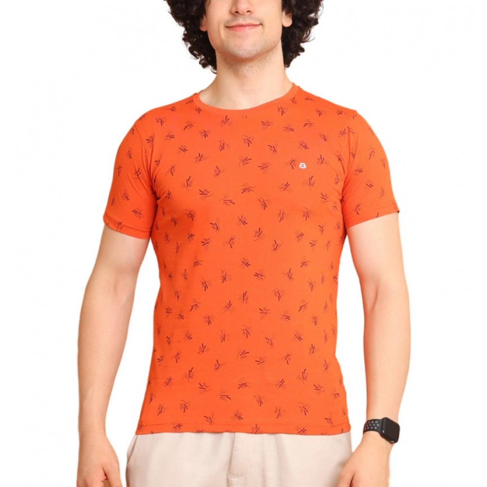 Generic Men's Casual Cotton Printed Round Neck Half Sleeve T-Shirt (Rust)