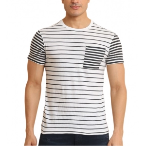 Generic Men's Casual Cotton Printed Round Neck Half Sleeve T-Shirt (White)