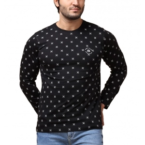 Generic Men's Casual Cotton Printed Round Neck Full Sleeve T-Shirt (Black)