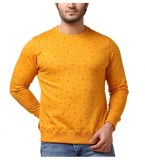 Men's Casual Cotton Printed Round Neck Full Sleeve Sweat T-Shirt (Mustard)
