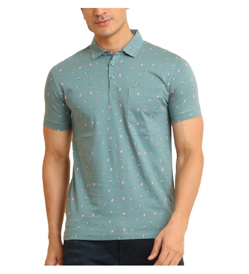 Men's Casual Cotton Printed Polo Neck Half Sleeve T-Shirt (Grey)