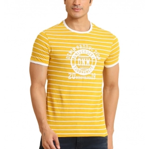 Generic Men's Casual Cotton Printed Round Neck Half Sleeve T-Shirt (Mustard)