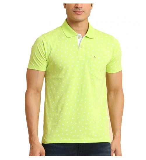Men's Casual Cotton Printed Polo Neck Half Sleeve T-Shirt (Green)
