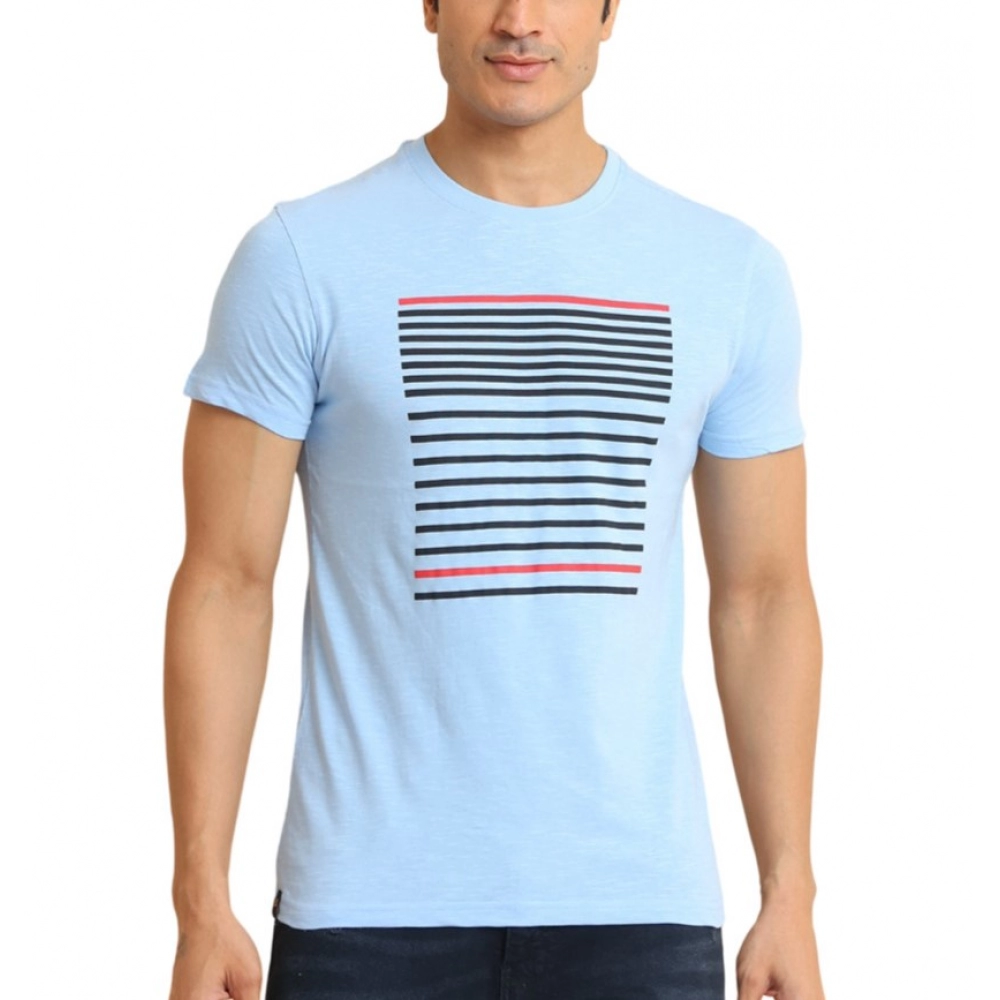 Generic Men's Casual Cotton Printed Round Neck Half Sleeve T-Shirt (Skyblue)