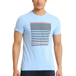 Generic Men's Casual Cotton Printed Round Neck Half Sleeve T-Shirt (Skyblue)