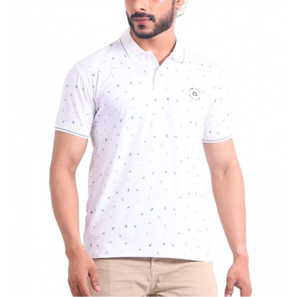 Generic Men's Casual Cotton Printed Polo Neck Half Sleeve T-Shirt (White)