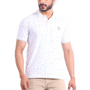 Generic Men's Casual Cotton Printed Polo Neck Half Sleeve T-Shirt (White)