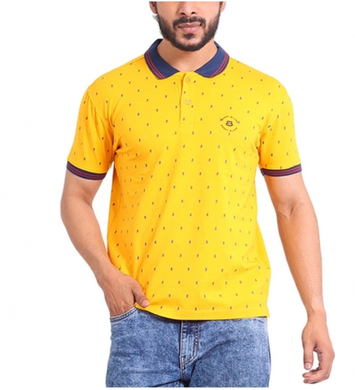 Men's Casual Cotton Printed Polo Neck Half Sleeve T-Shirt (Turmeric)