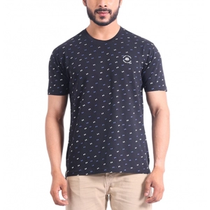 Generic Men's Casual Cotton Printed Round Neck Half Sleeve T-Shirt (Black)