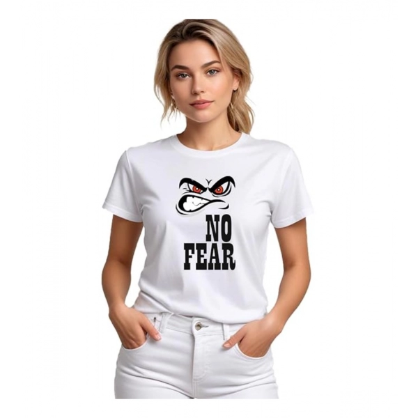 Dropship Women's Polyester Solid Printed Round Neck Half Sleeve T-shirt (White)