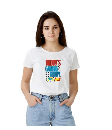 Women's Polyester Solid Printed Round Neck Half Sleeve T-shirt (White)