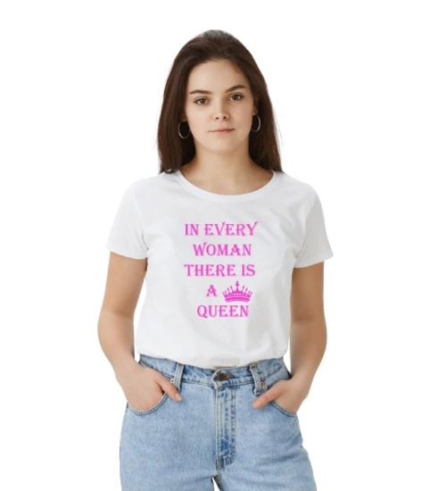 Women's Polyester Solid Printed Round Neck Half Sleeve T-shirt (White)