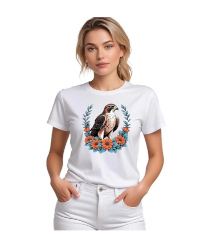 Women's Polyester Solid Printed Round Neck Half Sleeve T-shirt (White)
