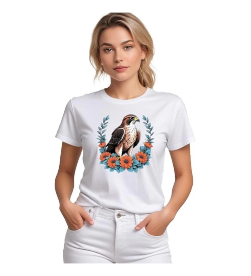 Women's Polyester Solid Printed Round Neck Half Sleeve T-shirt (White)