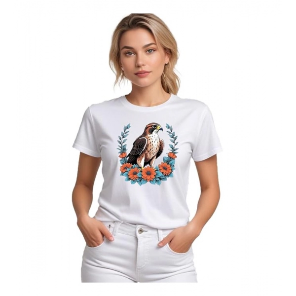 Dropship Women's Polyester Solid Printed Round Neck Half Sleeve T-shirt (White)