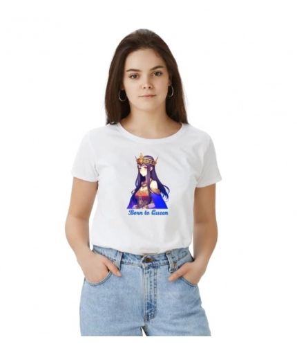 Women's Polyester Solid Printed Round Neck Half Sleeve T-shirt (White)