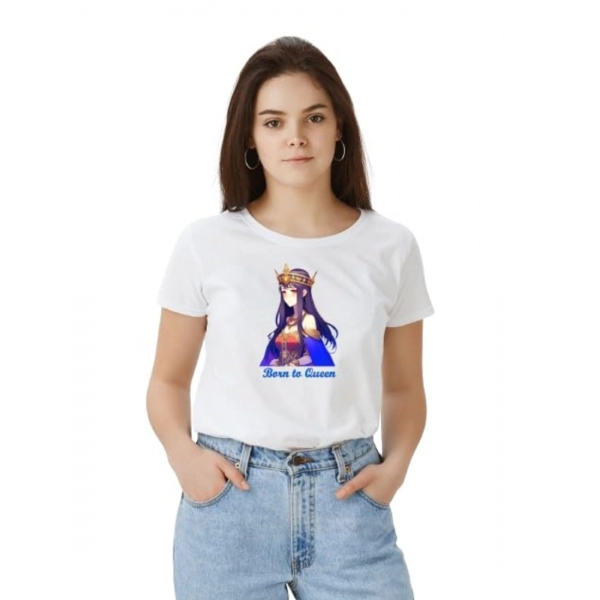 Dropship Women's Polyester Solid Printed Round Neck Half Sleeve T-shirt (White)