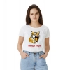 Women's Polyester Solid Printed Round Neck Half Sleeve T-shirt (White)
