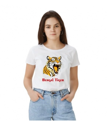 Women's Polyester Solid Printed Round Neck Half Sleeve T-shirt (White)