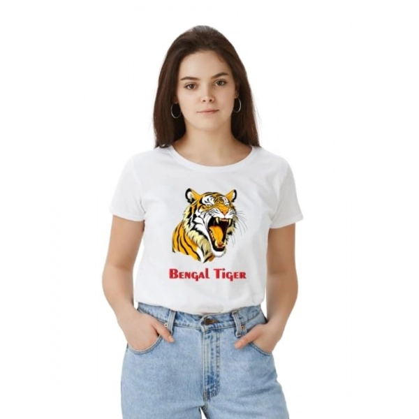 Dropship Women's Polyester Solid Printed Round Neck Half Sleeve T-shirt (White)