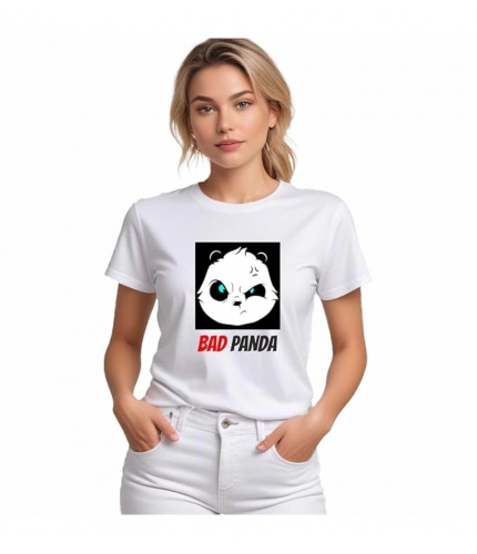 Women's Polyester Solid Printed Round Neck Half Sleeve T-shirt (White)