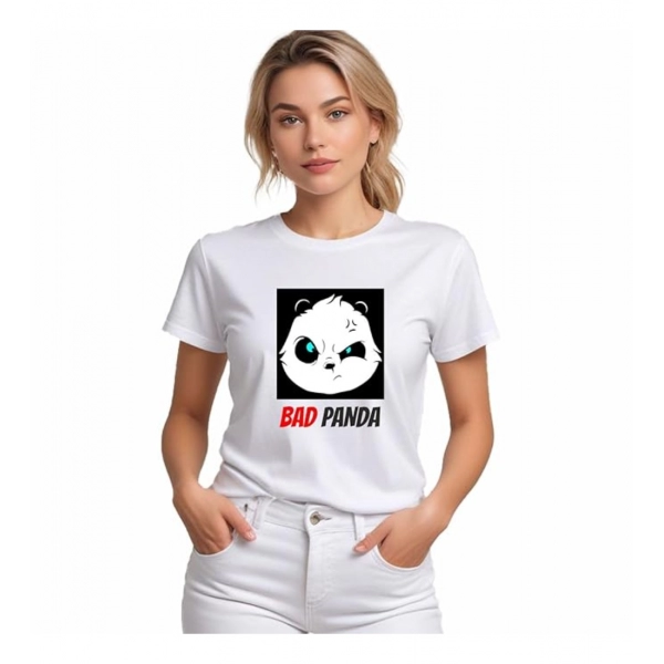 Dropship Women's Polyester Solid Printed Round Neck Half Sleeve T-shirt (White)