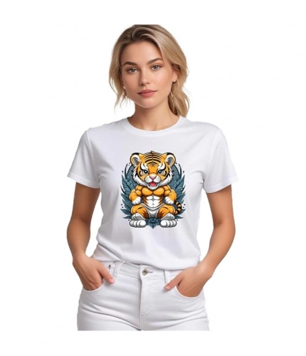 Women's Polyester Solid Printed Round Neck Half Sleeve T-shirt (White)