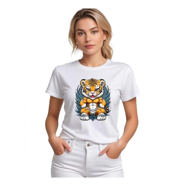 Dropship Women's Polyester Solid Printed Round Neck Half Sleeve T-shirt (White)