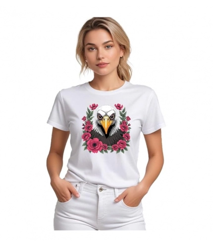 Women's Polyester Solid Printed Round Neck Half Sleeve T-shirt (White)