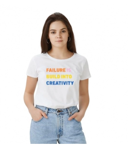 Women's Polyester Solid Printed Round Neck Half Sleeve T-shirt (White)