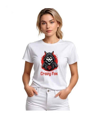 Women's Polyester Solid Printed Round Neck Half Sleeve T-shirt (White)