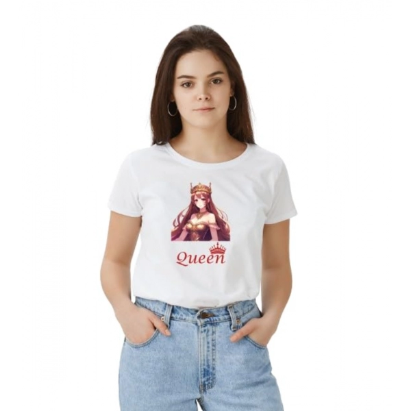 Dropship Women's Polyester Solid Printed Round Neck Half Sleeve T-shirt (White)