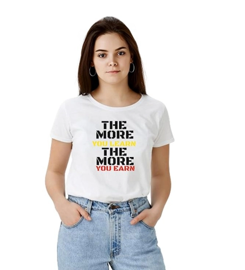 Women's Polyester Solid Printed Round Neck Half Sleeve T-shirt (White)