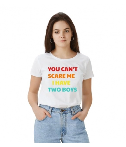 Women's Polyester Solid Printed Round Neck Half Sleeve T-shirt (White)