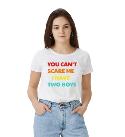 Women's Polyester Solid Printed Round Neck Half Sleeve T-shirt (White)