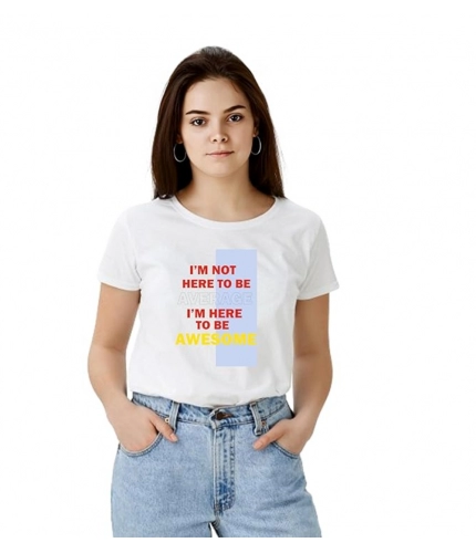 Women's Polyester Solid Printed Round Neck Half Sleeve T-shirt (White)
