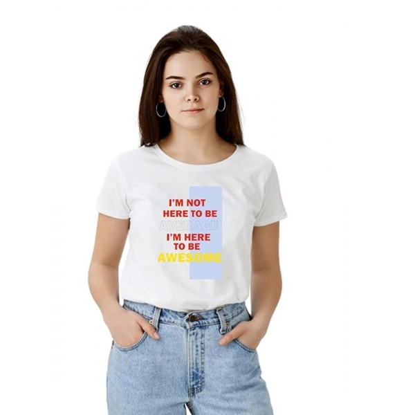 Dropship Women's Polyester Solid Printed Round Neck Half Sleeve T-shirt (White)