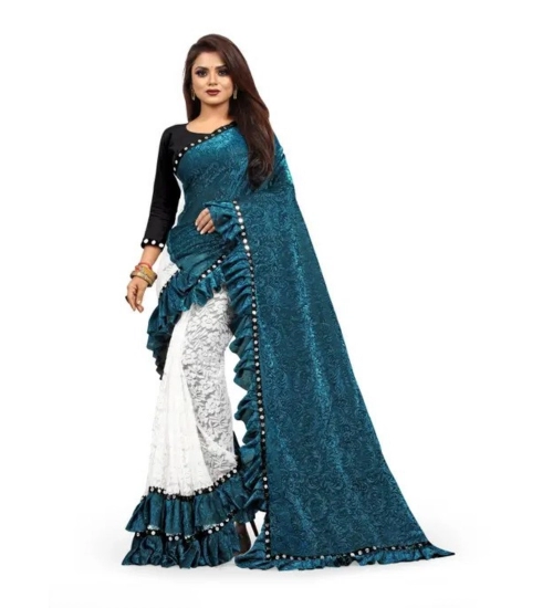 Women's Silk With Mirror Lace Solid Saree With Unstitched Blouse (Rama, 5-5 Mtrs)