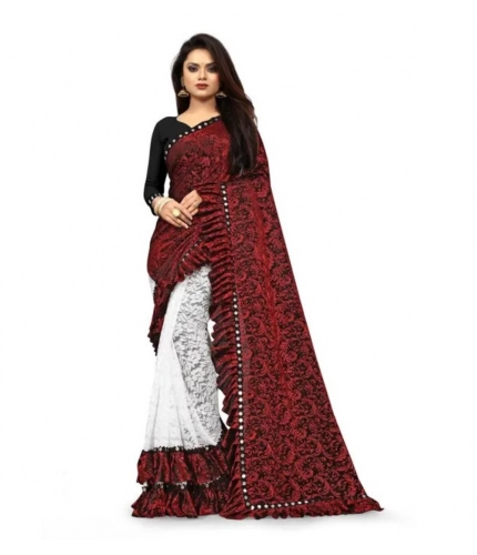 Women's Silk With Mirror Lace Solid Saree With Unstitched Blouse (Red, 5-5 Mtrs)