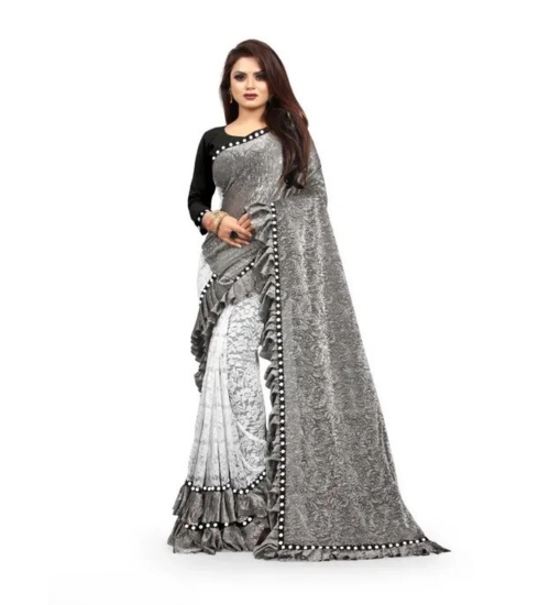 Women's Silk With Mirror Lace Solid Saree With Unstitched Blouse (Grey, 5-5 Mtrs)