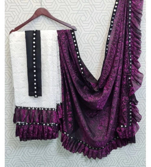 Women's Silk With Mirror Lace Solid Saree With Unstitched Blouse (Pink, 5-5 Mtrs)