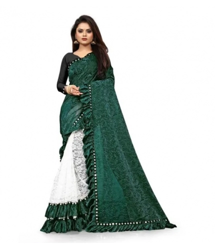 Women's Silk With Mirror Lace Solid Saree With Unstitched Blouse (Green, 5-5 Mtrs)