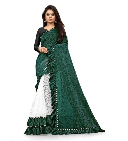 Women's Silk With Mirror Lace Solid Saree With Unstitched Blouse (Green, 5-5 Mtrs)