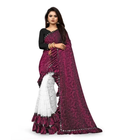 Women's Silk With Mirror Lace Solid Saree With Unstitched Blouse (Pink, 5-5 Mtrs)