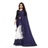 Women's Silk With Mirror Lace Solid Saree With Unstitched Blouse (Blue, 5-5 Mtrs)