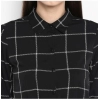 Dropship Women's Polyester Checkered Roll Up Sleeve Above Knee Dress (Black - White)